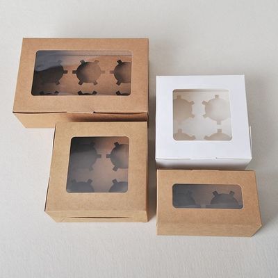 OEM Kraft Paper Packaging Box Kraft Paper Cupcake Box With Clear PVC Window
